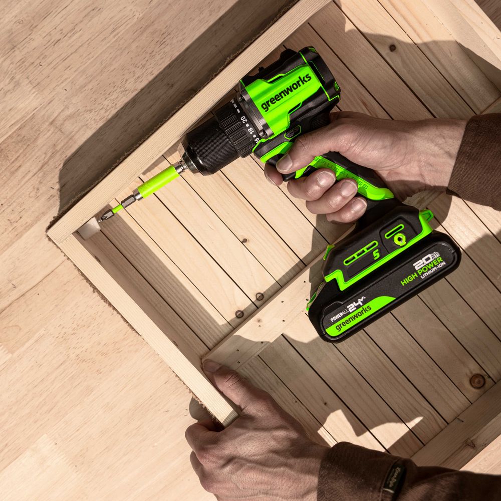 Дрель-шуруповерт акк. Greenworks DD560, 24V, б/щет, 30/60 Нм,13мм, Anti-kickback,1х4Ач,ЗУ,кор (3708407CUB)