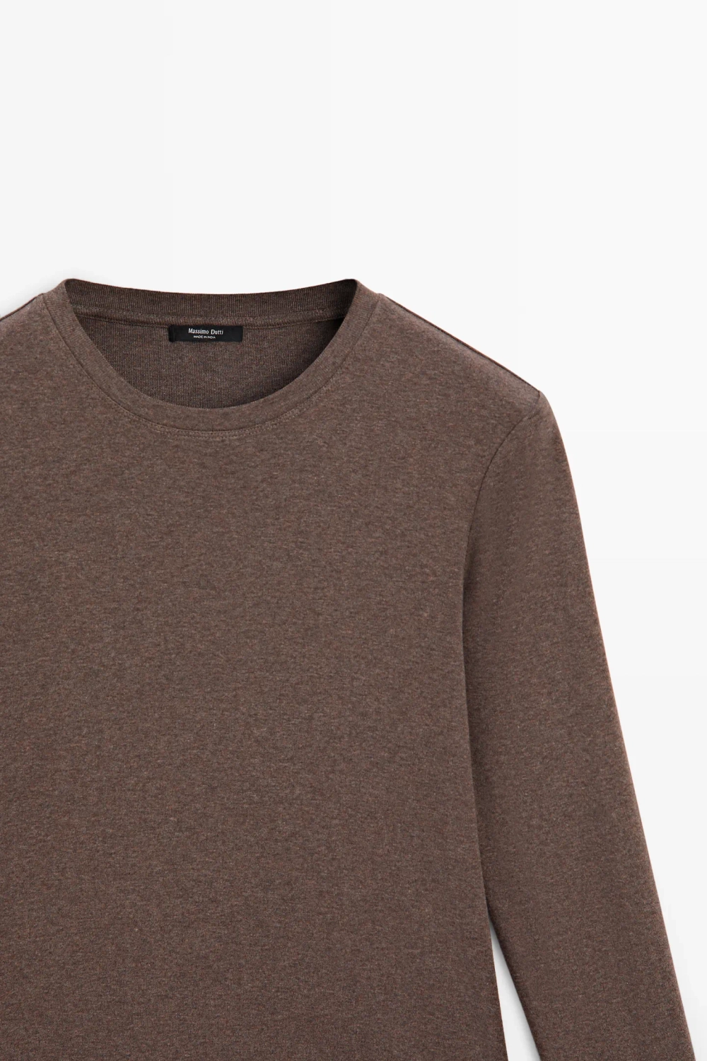 Massimo Dutti ФУТБОЛКА С ДЛИННЫМИ РУКАВАМИ ИЗ 100% ХЛОПКА, КОРИЧНЕВЫЙ