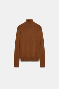 ZARA БАЗОВЫЙ СВИТЕР С ВЫСОКИМ ВОРОТНИКОМ, ЦВЕТ РЖАВЧИНЫ