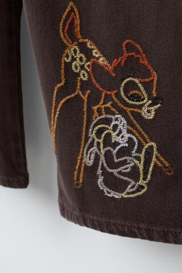 ZARA ДЛИННЫЙ КОМБИНЕЗОН С ВЫШИВКОЙ BAMBI © DISNEY, КОРИЧНЕВЫЙ