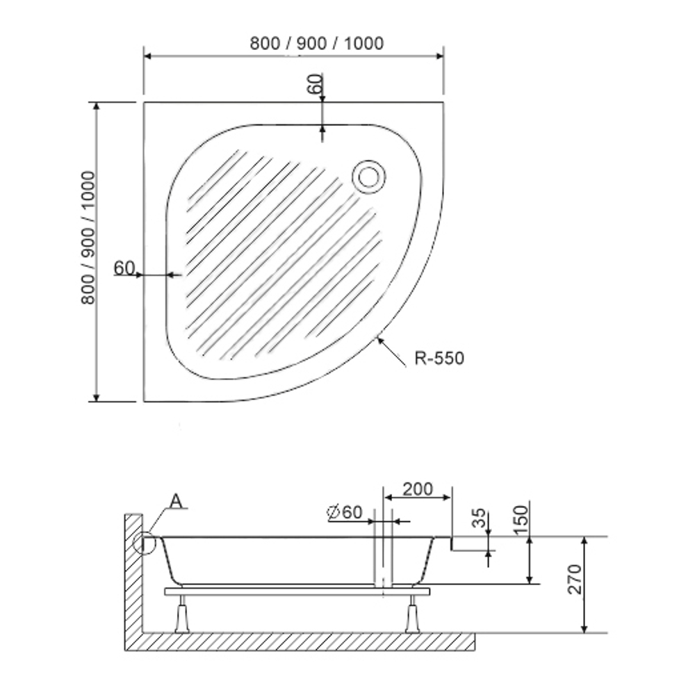 Душевой поддон полукруглый RGW BP/CL-S (800x800)
