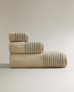ZARA HOME БАННОЕ ПОЛОТЕНЦЕ С КАЙМОЙ, ПЕСОЧНЫЙ
