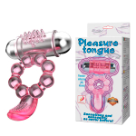 Розовое эрекционное кольцо 3,7см с вибростимуляцией клитора Baile Pleasure Tongue Ring BI-014075