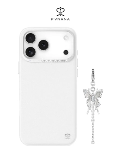 Чехол PYNANA для iPhone 17 Pro кожа, Swarovski, белый