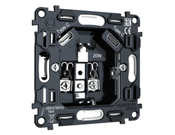 VM165 Механизм электрической розетки 2USB С+C 20W (быстрая зарядка) с/з на винтовых зажимах 16A-250V QUANT