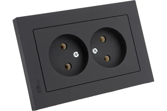 Розетка Systeme Electric ATLASDESIGN без заземления двойная + рамка карбон 36380