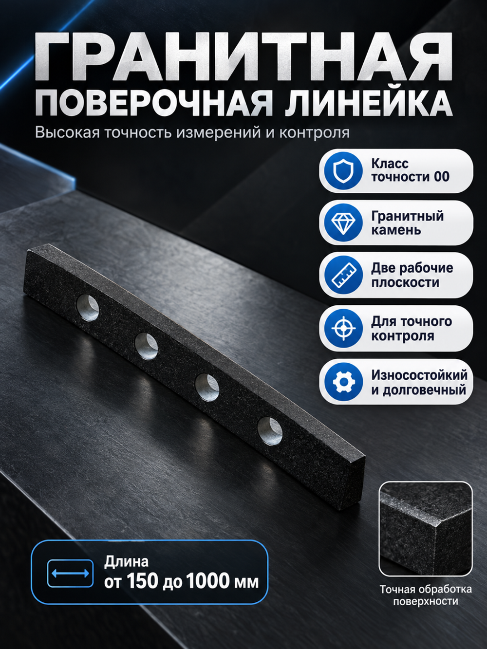 Линейка поверочная гранитная ШП-ТК 500х100х50 мм кл. 00