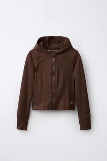 ZARA СПОРТИВНОЕ ХУДИ С МОЛНИЕЙ, КОРИЧНЕВЫЙ