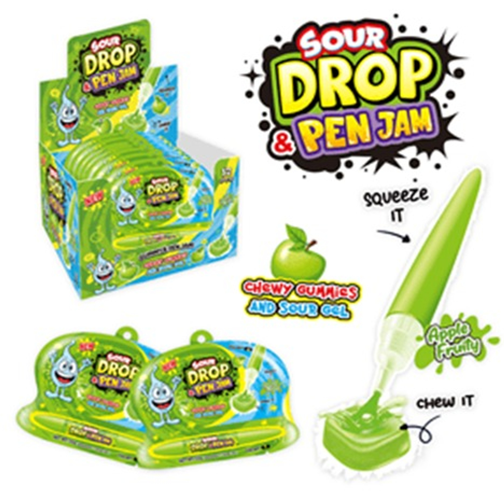 Жидкая карамель-гель + мармелад "Apple Sour drop pen jam" 12шт*55г