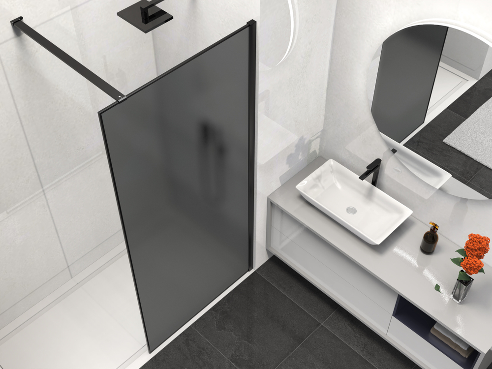Душевая перегородка Vincea Волк-Ин (Walk-In) VSW-1HS100GFB, 1000*2000, черный матовый, стекло матовое тонированное