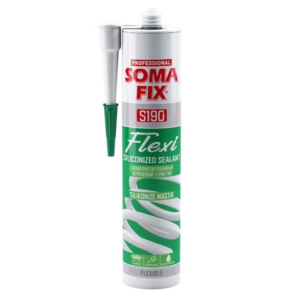 Герметик акрил. SOMA FIX FLEXI (мастика) силиконизир. белый 310мл / S190 * НЕМОРОЗОСТ. от +5 Герметик акрил. SOMA FIX FLEXI (мастика) силиконизир. белый 310мл / S190 * НЕМОРОЗОСТ. от +5