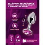 Анальная пробка Alive Anal Pleasure металл, с розовым кристаллом S: 7х2,8 см