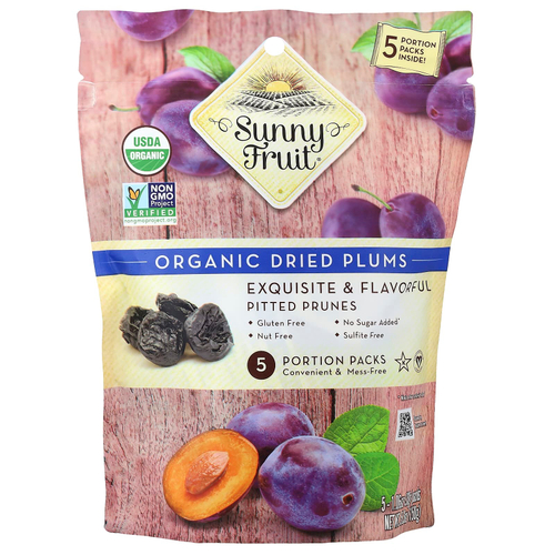 Sunny Fruit, органические сушеные сливы, 5 порционных пакетиков по 30 г (1,06 унции)