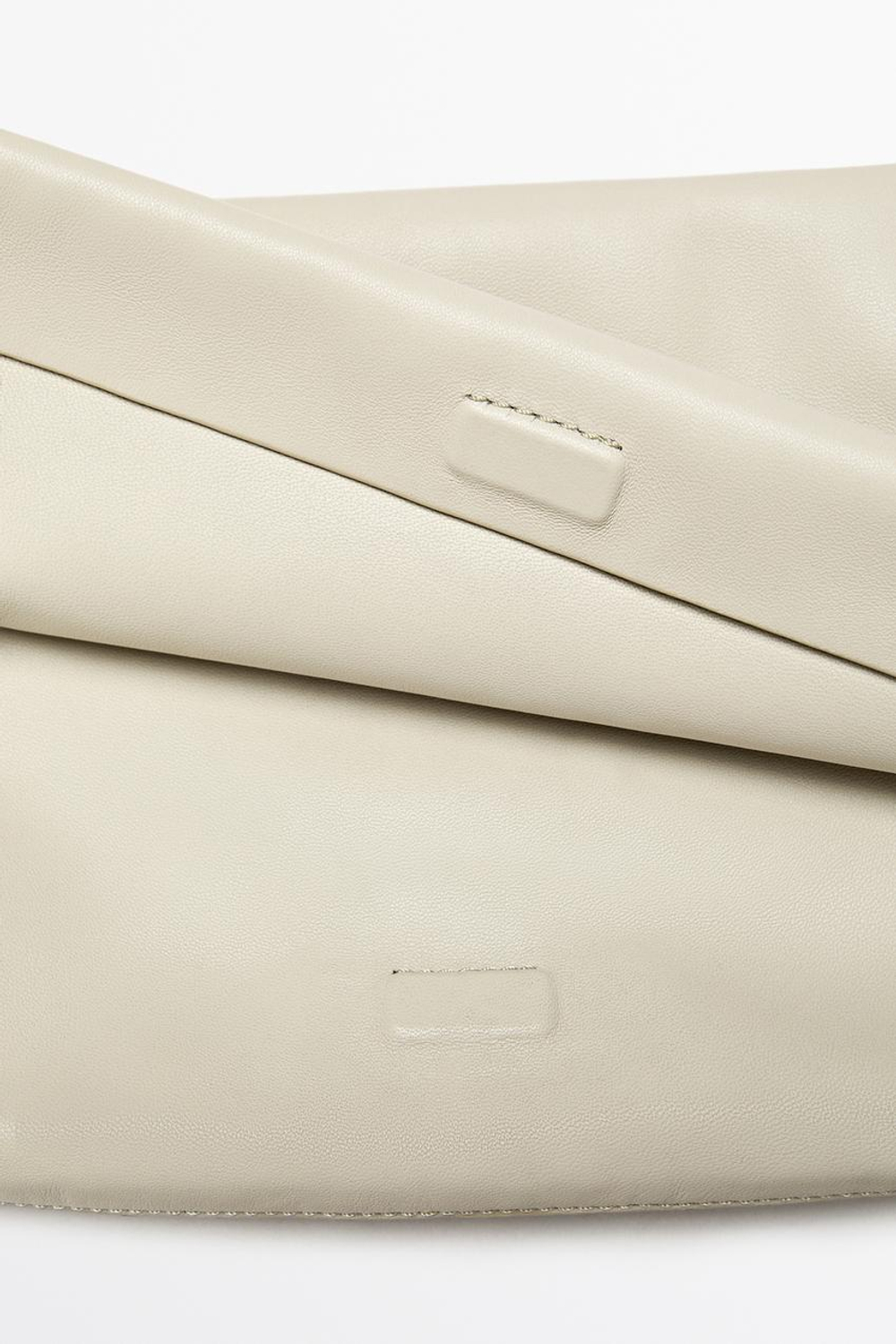 Massimo Dutti Сумка через плечо из кожи наппа с декоративной строчкой, золотой