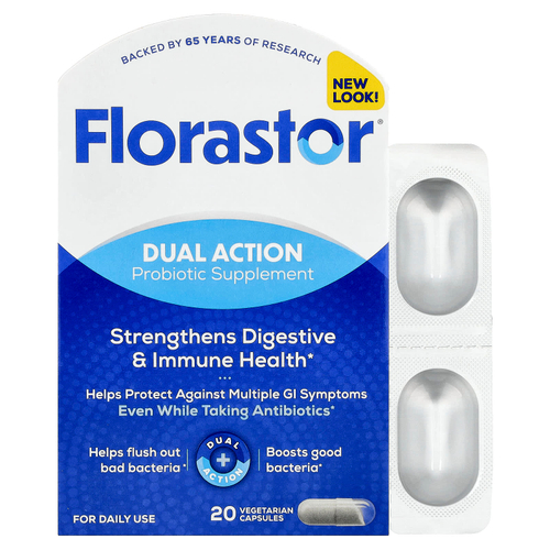 Florastor, Dual Action Probiotic Supplement, 20 Vegetarian Capsules (250 mg per Capsule)