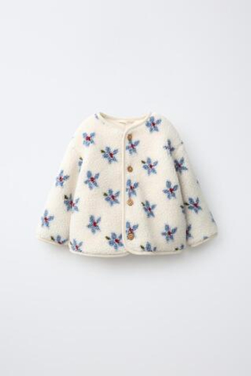 ZARA КУРТКА ИЗ ИСКУССТВЕННОЙ ОВЧИНЫ С ЦВЕТОЧНЫМ ПРИНТОМ, ЭКРЮ