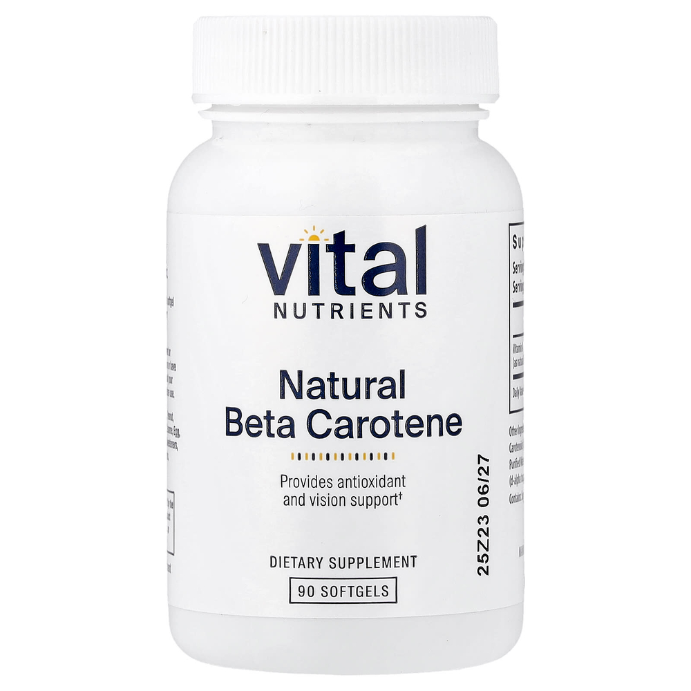 Vital Nutrients, Натуральный бета-каротин, 90 мягких таблеток (7500 мкг RAE в одной капсуле)