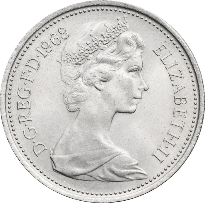 5 новых пенсов 1968 Великобритания AU-UNC