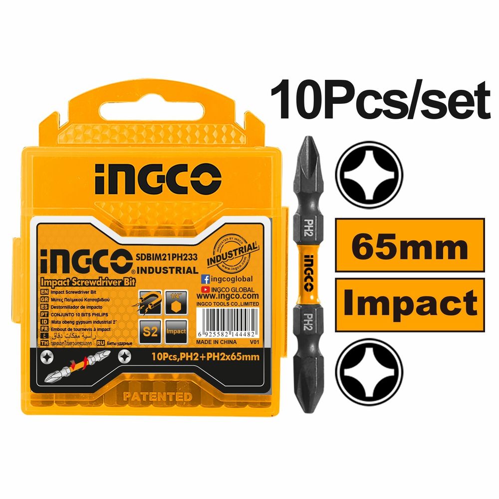 Набор ударных бит IMPACT PH2+PH2 10 шт. INGCO SDBIM21PH233 INDUSTRIAL