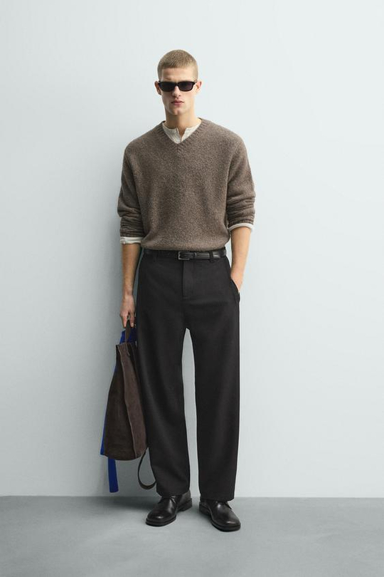 ZARA БРЮКИ RELAXED FIT СО СКЛАДКАМИ, ЧЕРНЫЙ
