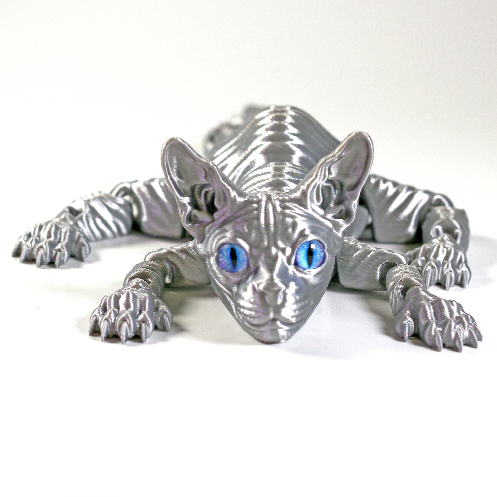 Подвижный кот Сфинкс, игрушка антистресс, светлый металлик