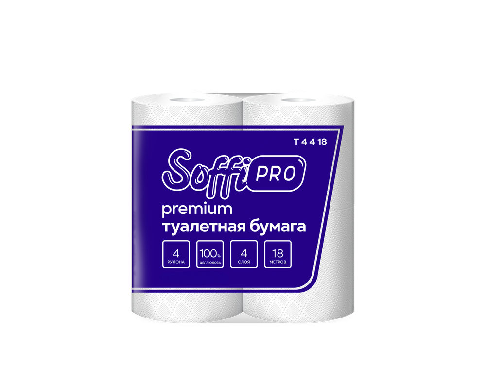 Туалетная бумага Soffione SoffiPro Premium, четырехслойная, белая, Артикул 10900969, 4 рулона.