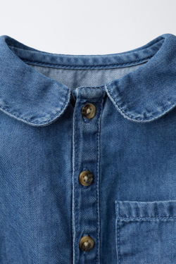 ZARA ДЖИНСОВОЕ БОДИ С БОЛЬШИМ ОТЛОЖНЫМ ВОРОТНИКОМ, ИНДИГО МЕЛАНЖ