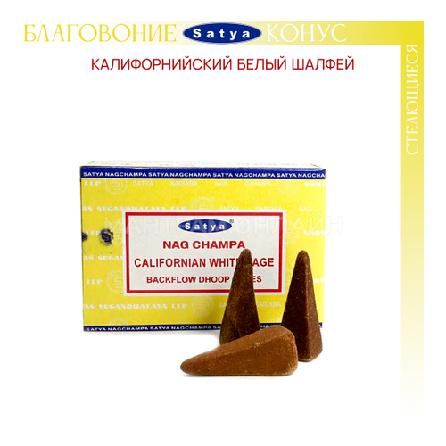 Satya Nag Champa Californian White Sage Благовоние-конус Калифорнийский Белый Шалфей пуля (стелющиеся)