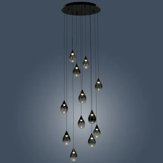 Подвесной светильник Rain Ø51,5 см, дымчатый, чёрный глянец