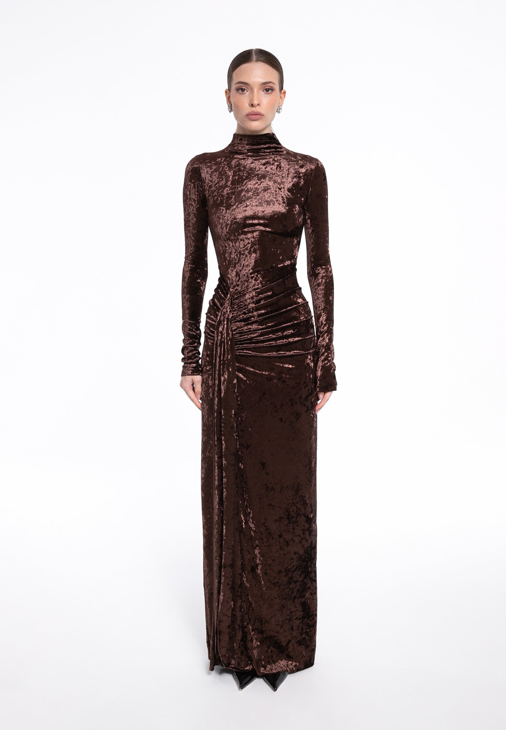 «SCULPTING velvet dress» Платье из эластичного бархата с разрезом.