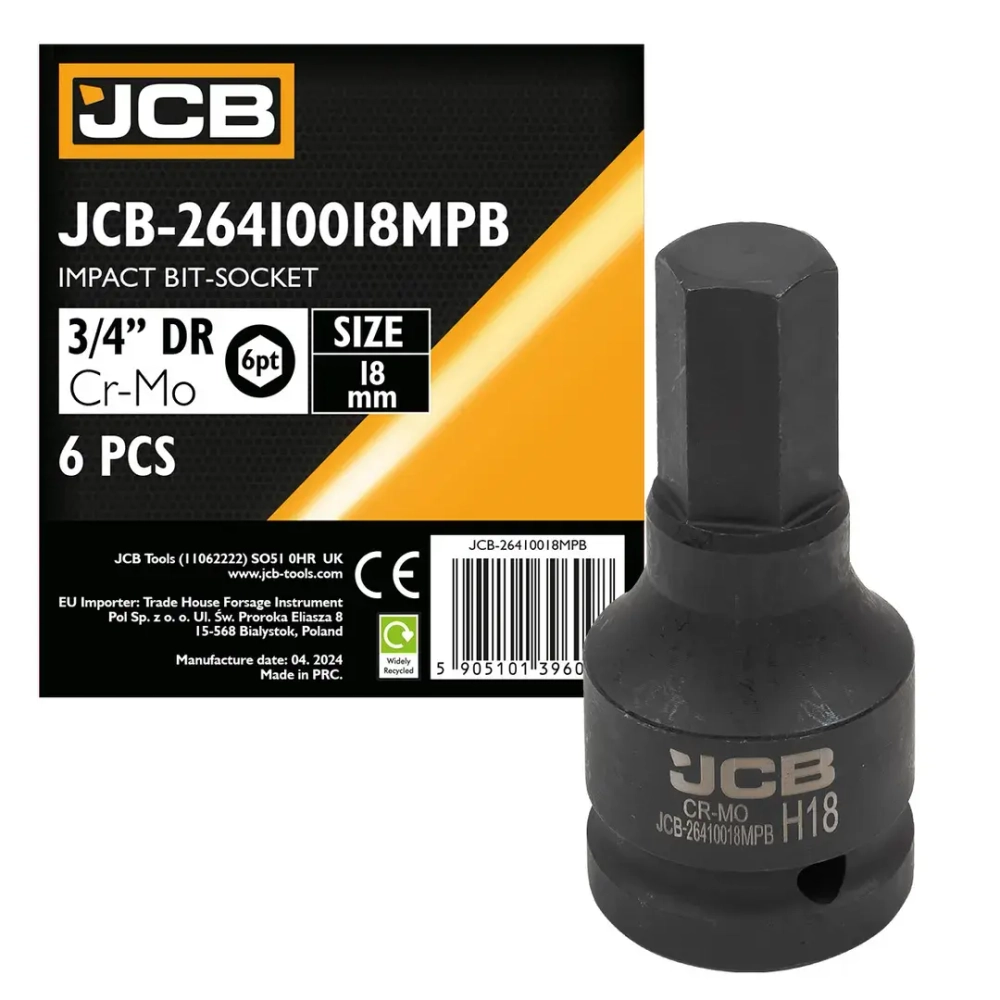 Головка-бита ударная 6-гранная 3/4'', 18мм JCB JCB-26410018MPB