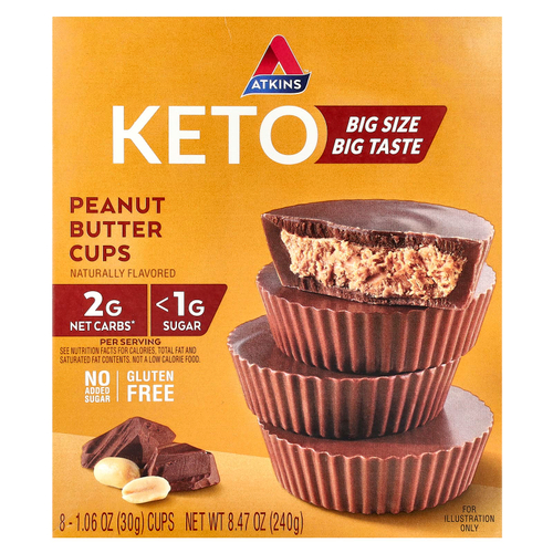 Atkins, Keto, чашки с арахисовой пастой, 8 чашек, 30 г (1,06 унции)
