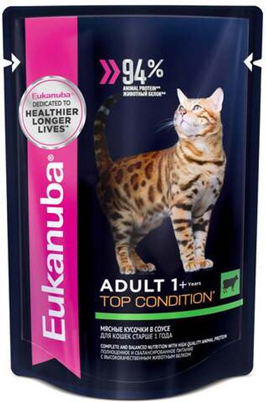 Eukanuba Cat Adult Говядина соус пауч для кошек 85 г