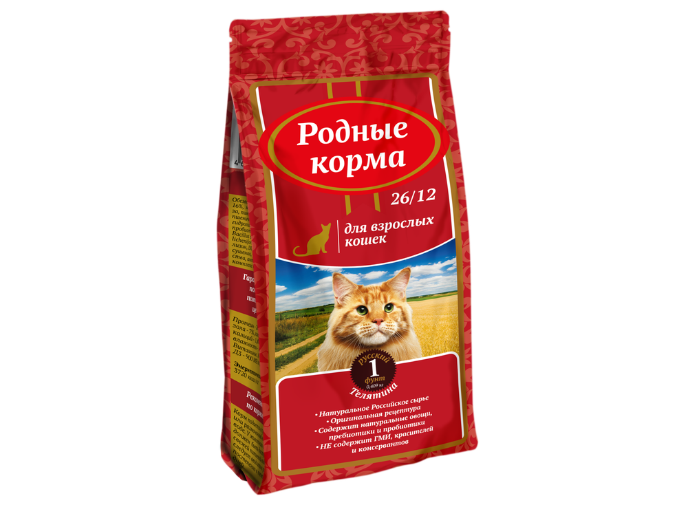 Сухой корм РОДНЫЕ КОРМА для взрослых кошек телятина 26/12 409 г Сухой корм РОДНЫЕ КОРМА для взрослых кошек телятина 26/12 409 г