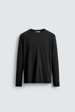 ZARA БАЗОВАЯ ФУТБОЛКА SLIM FIT, ЧЕРНЫЙ