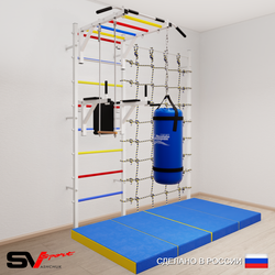 Шведская стенка Sv Sport усиленная 64350 (Турник рукоход/Брусья/Трапеция/Цепь/Мешок 15кг/Мат 2м/Канатный лаз)