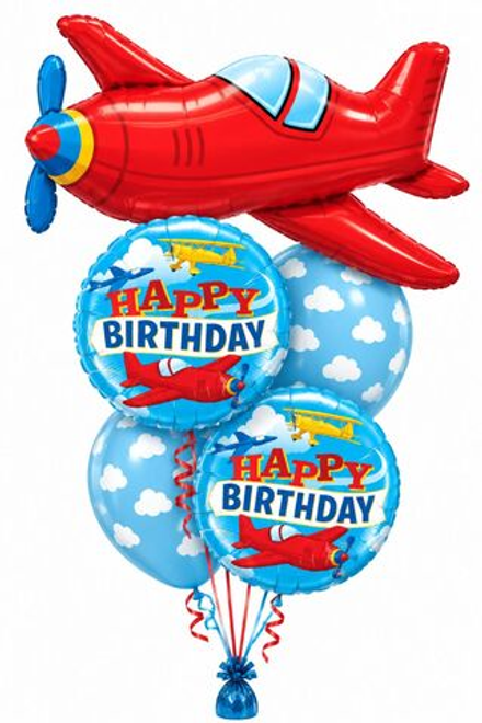Фонтан шаров "Красный самолет Happy Birthday"