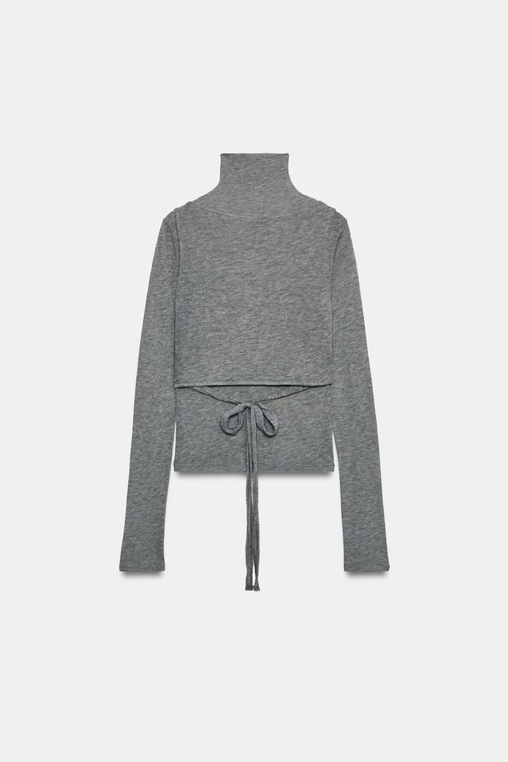 ZARA ТОП ДВОЙНОЙ С ЗАВЯЗКАМИ, СЕРЫЙ МЕЛАНЖ