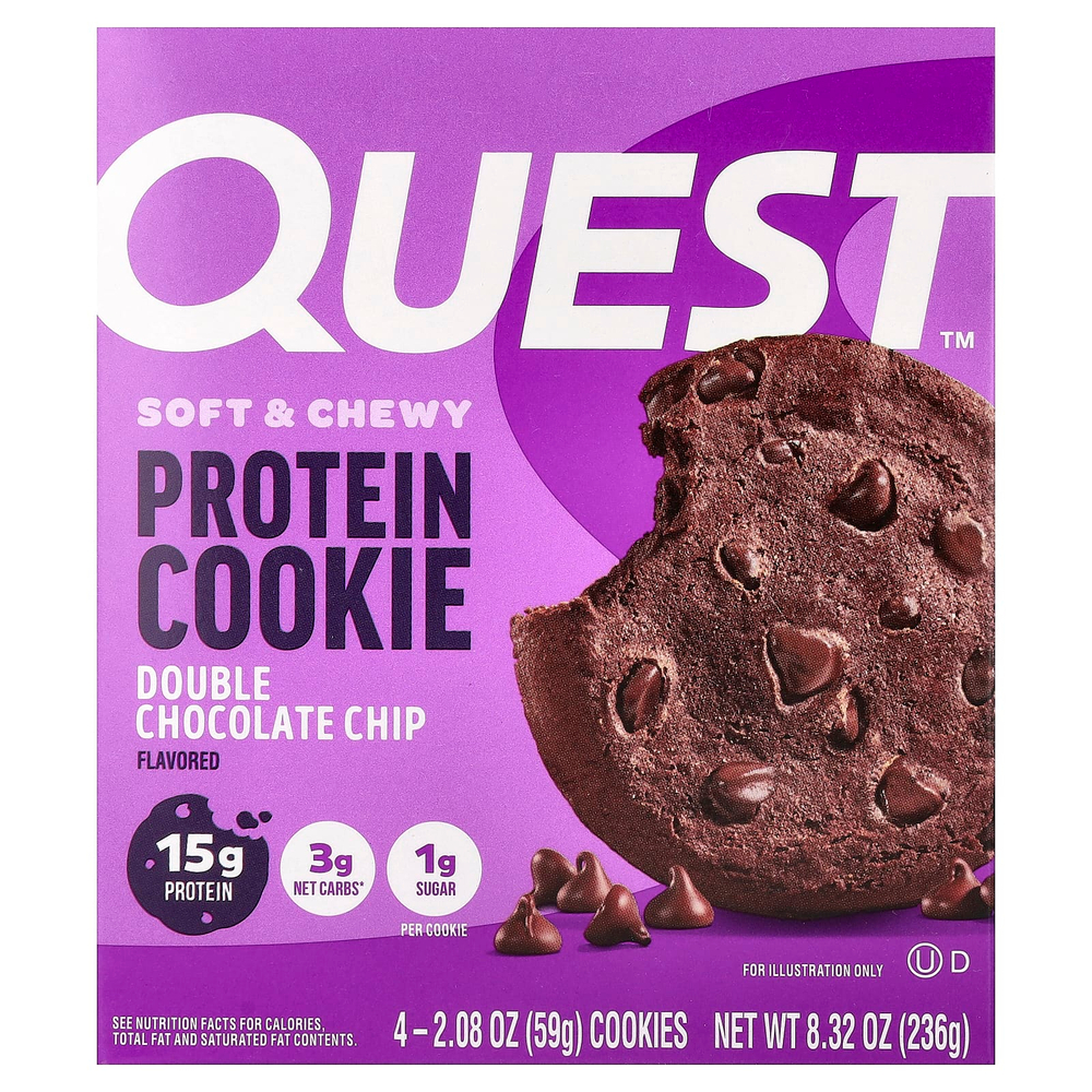Quest Nutrition, Протеиновое печенье, двойная шоколадная крошка, 4 пакетика, 59 г (2,08 унции)