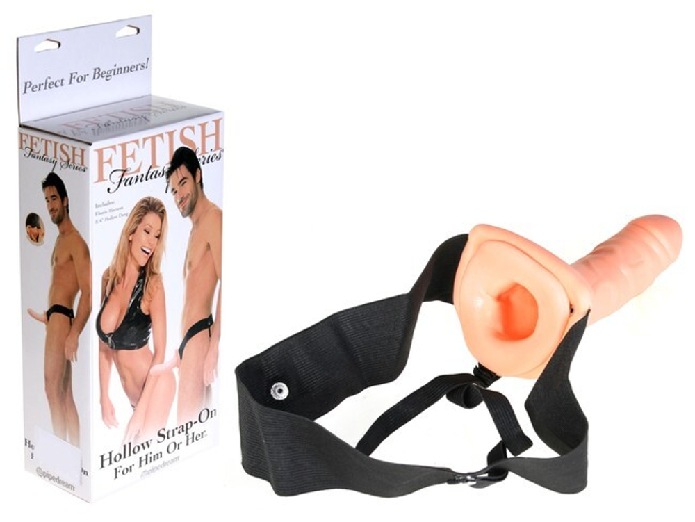 Фаллопротез на эластичном креплении HOLLOW STRAP-ON 6'' (Цвет: телесный с черным)