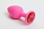 Маленькая розовая пробка с красныи кристаллом ONJOY Silicone Collection (Цвет: розовый с красным)