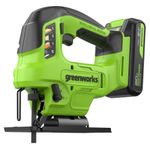 Лобзик акк. Greenworks GD24JS90, 24V, б/щет, 90 мм,0-3000/мин,4 ст.маятник,LED,1х2Ач,ЗУ,кор (3601707CUA)