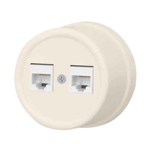 Розетка ретро керамическая компьютерная RJ45, песочное золото, Bironi, B1-302-04