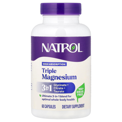 Natrol, магний тройного действия, 60 капсул