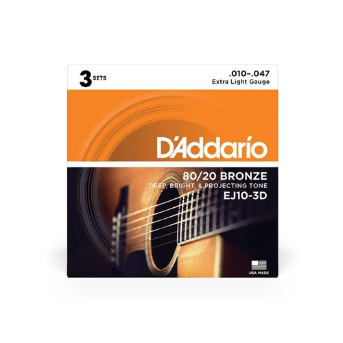 D'ADDARIO EJ10-3D - струны для акуст. гитары, комплект из 3-х наборов, 10-47