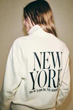 ZARA ТОЛСТОВКА С МОЛНИЕЙ И НАДПИСЬЮ, ЖЕЛТОВАТО-БЕЛЫЙ