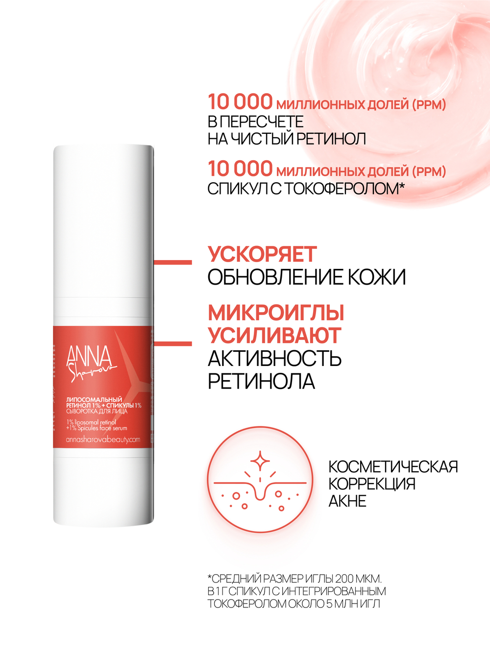 Сыворотка для лица с липосомальным ретинолом 1% и спикулами 1%, 30 мл