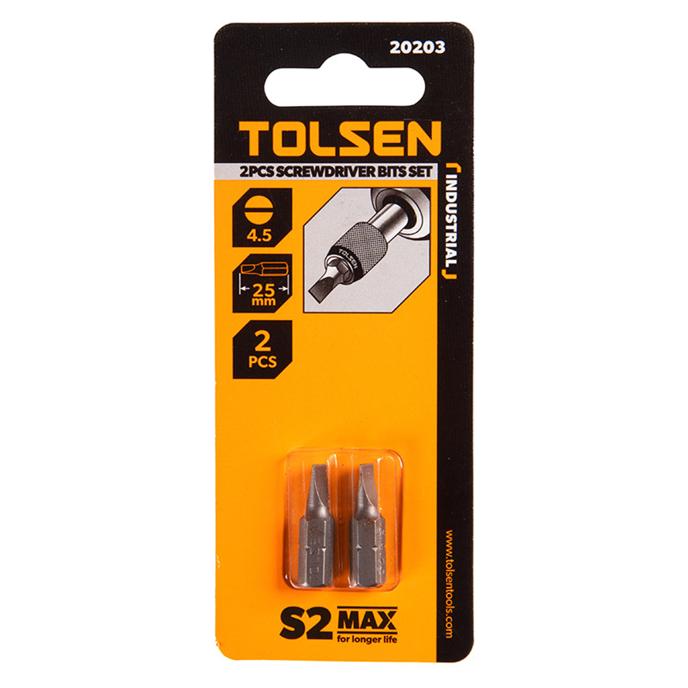TOLSEN (TT20203) Набор вставок (бит) торцевых 1/4", Slotted, 4,5х0,6 мм, 25 мм, 2 предмета