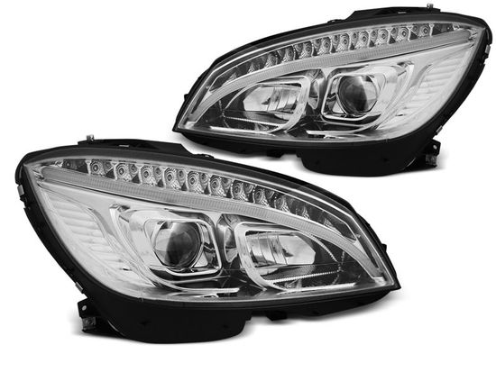 Передние фары Tube Light для Mercedes C-Class W204 (07-10) Dynamic Chrome W222 Look