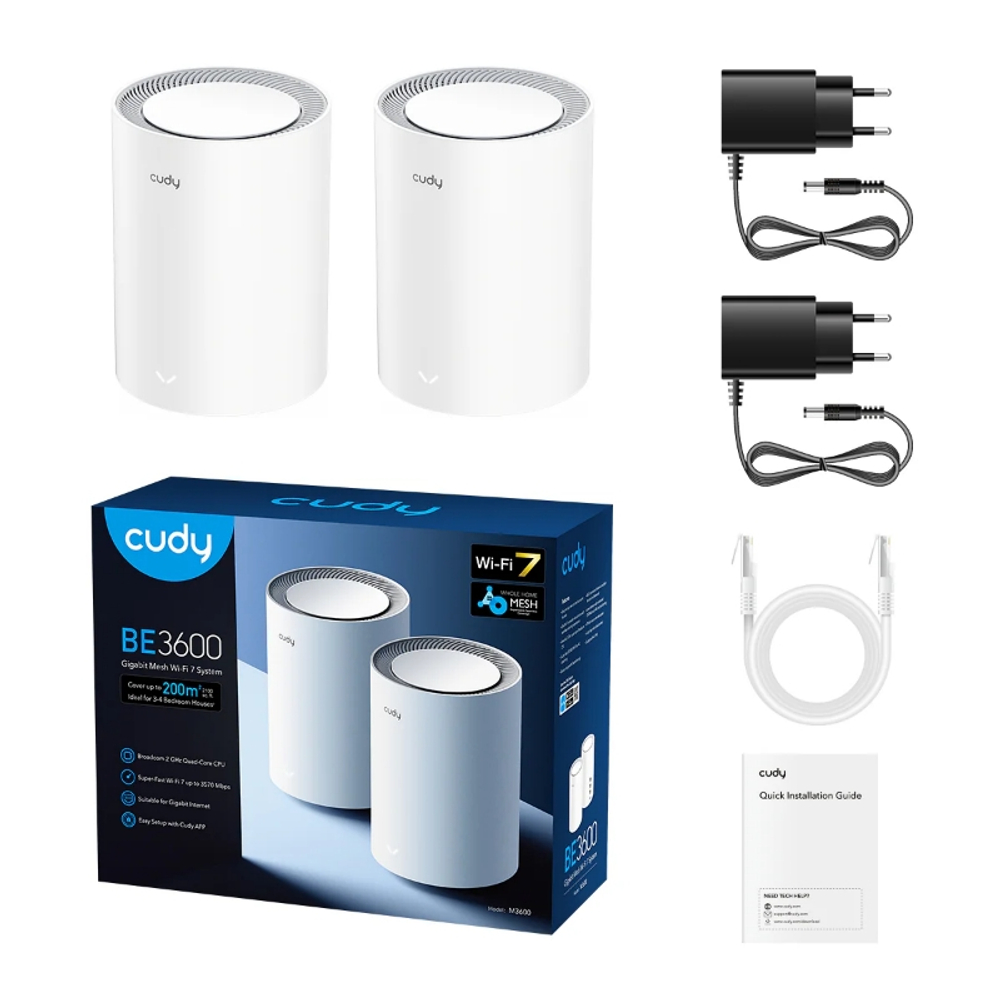 Cudy M3600 (2-Pack) Двухдиапазонная Mesh-система Wi-Fi 7 BE3600